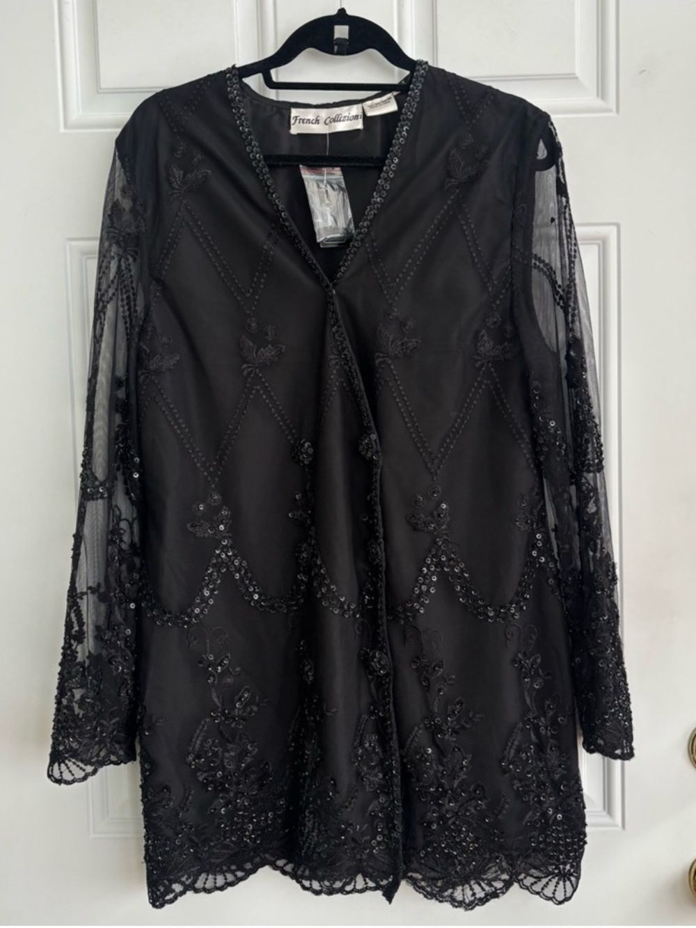 NWT Vintage French Collizioni Black Embroidered Beaded Evening Coat Size XL